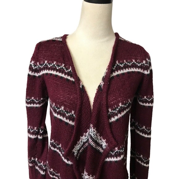Jason Maxwell Women's Open Cardigan Burgundy Boho Fair Isle Tassel Sweater S - Picture 2 of 8